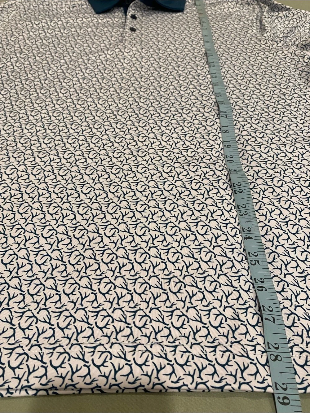 Waggle Men's White Polo with Navy Teal Contrast Collar - Picture 7 of 7